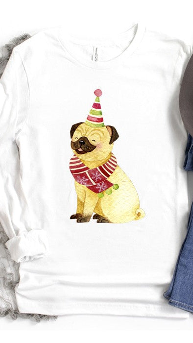 Pug Christmas Dog on a white Long-sleeve t-shirt. Shop all dog lovers gifts at The House of Blondie