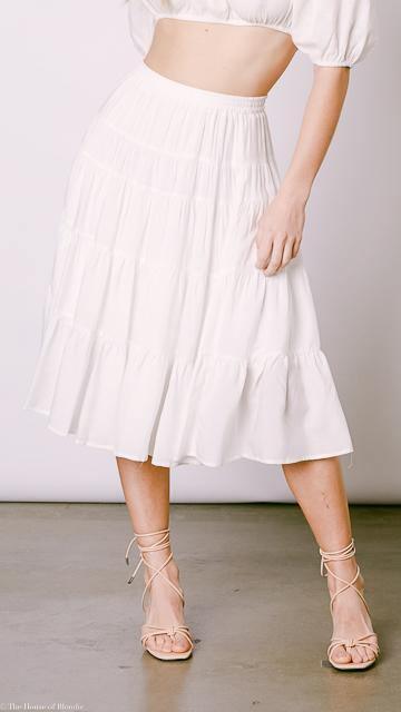 Amber Tiered Ruffle White Midi Skirt by www.thehouseofblondie.com