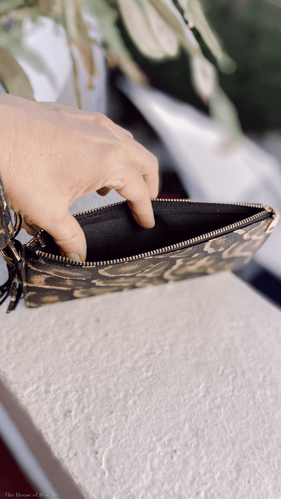 Black, Gold Leopard Wristlet Clutch Keychain by www.thehouseofblondie.com