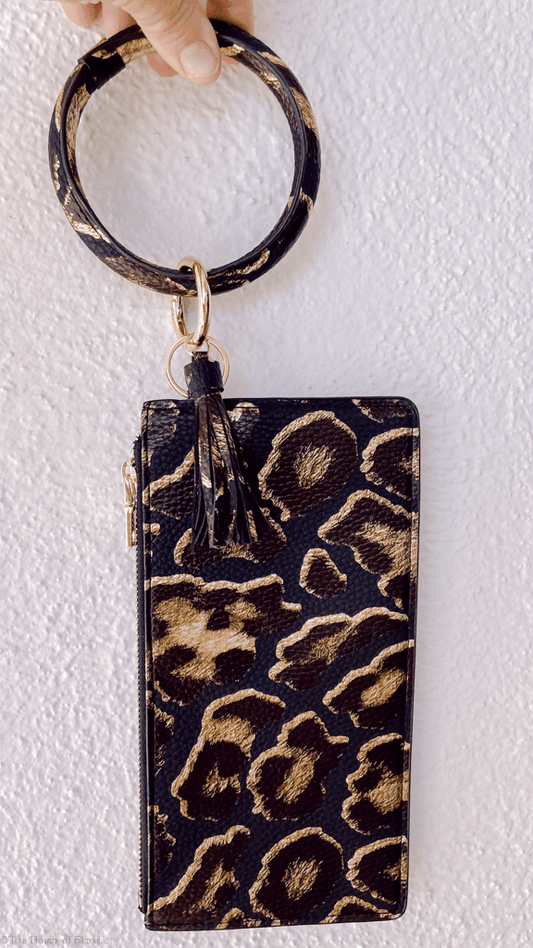 Black, Gold Leopard Wristlet Clutch Keychain by www.thehouseofblondie.com