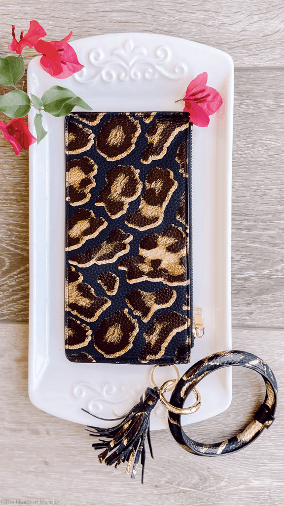Black, Gold Leopard Wristlet Clutch Keychain by www.thehouseofblondie.com