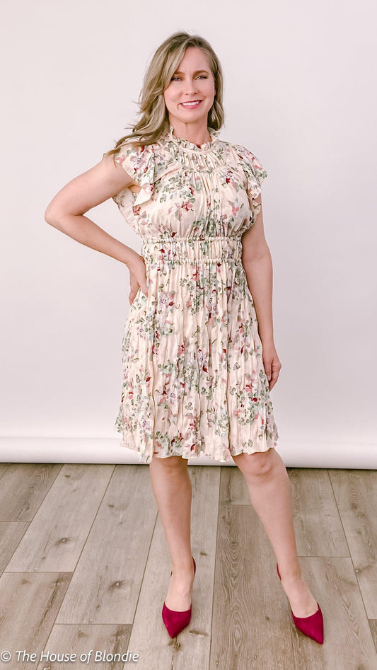 Delilah Crinkle Multi Floral Knee-length Dress by www.thehouseofblondie.com