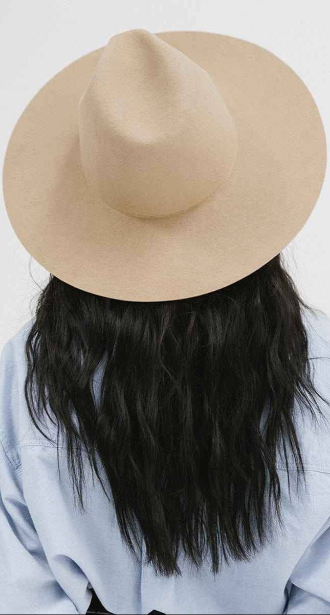 Gigi Pip Emma Wide Brim Felt Fedora Hat in Tan. Shop bywww.thehouseofblondie.com