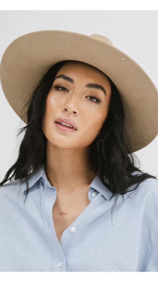 Gigi Pip Emma Wide Brim Felt Fedora Hat - Tan by www.thehouseofblondie.com