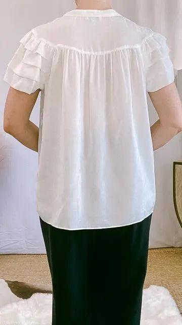 Harlow Henley Tiered Ruffle Short Sleeve Top by www.thehouseofblondie.com