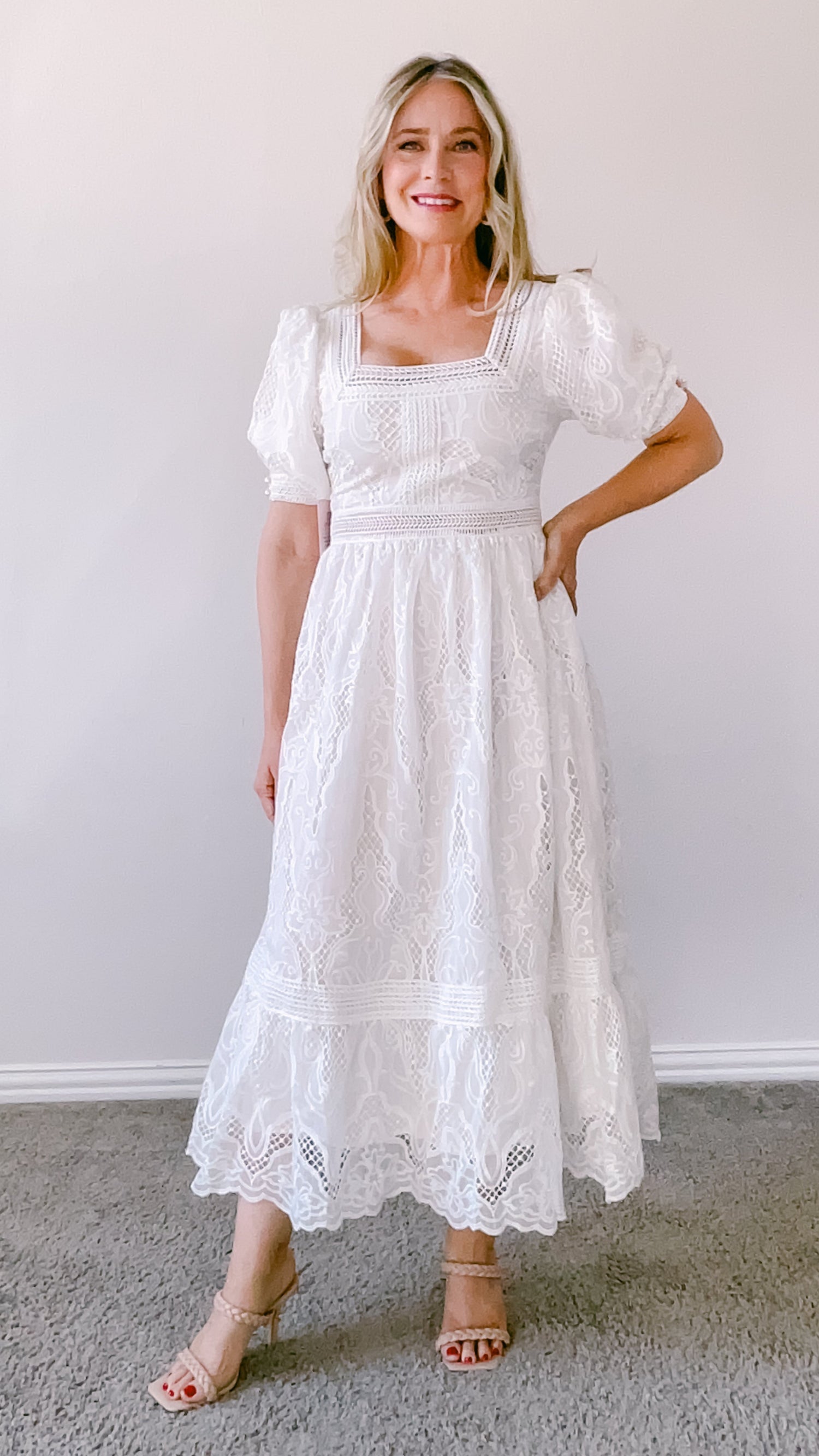 Jordi Puff Sleeve Square Neck Broderie Anglaise Lace Maxi Dress by www.thehouseofblondie.com