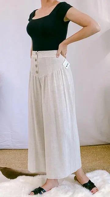 Laurel Cotton/Linen Wide-Leg Gaucho Pants by www.thehouseofblondie.com