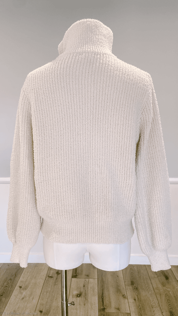 Luna Plush Pullover Zip turtleNeck Sweater with Kanga Pockets in color cream by www.thehouseofblondie.com