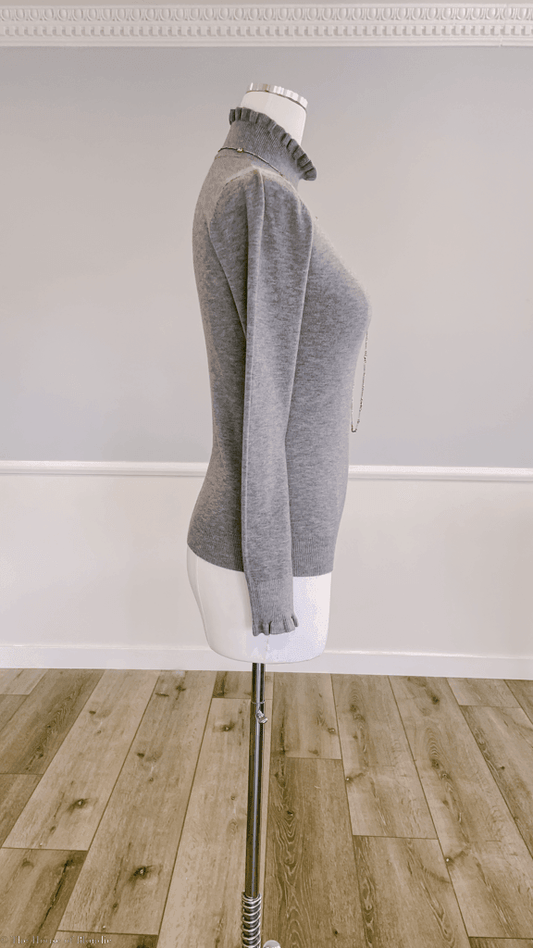 Lydia Ruffle Tip Grey Mock Neck Sweater by www.thehouseofblondie.com