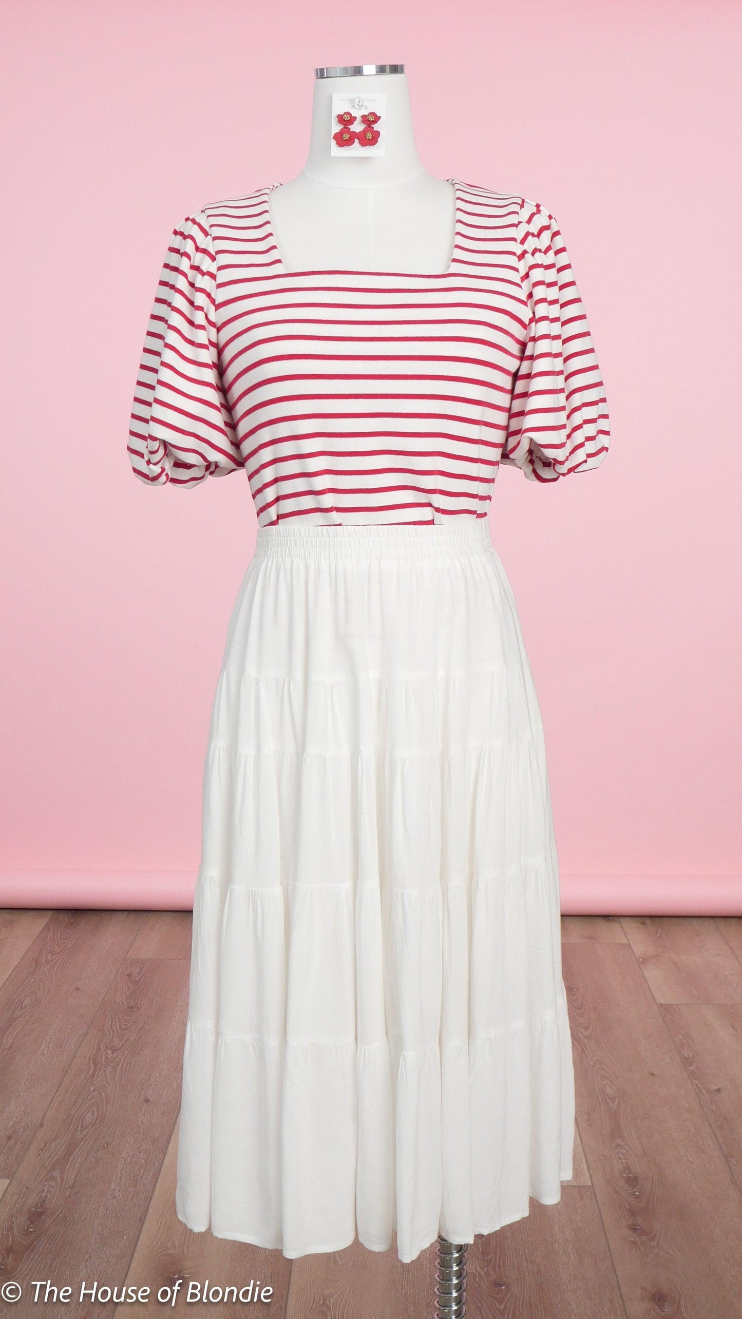 Merideth Red and White Striped Puff Sleeve Top by www.thehouseofblondie.com