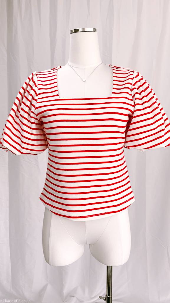 Merideth Red and White Striped Puff Sleeve Top by www.thehouseofblondie.com