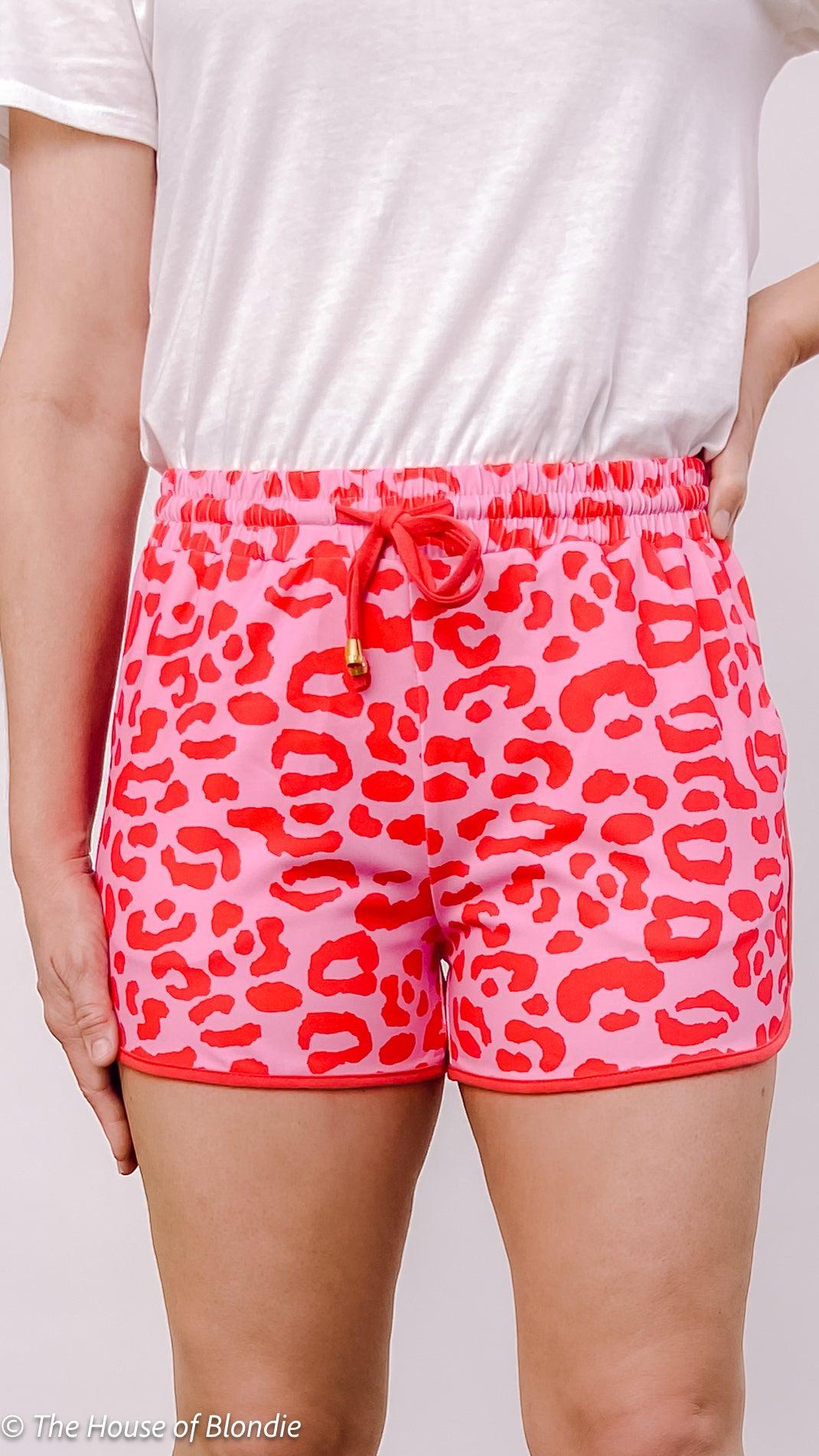 Pink Red Leopard Print Knockabout Shorts by www.thehouseofblondie.com