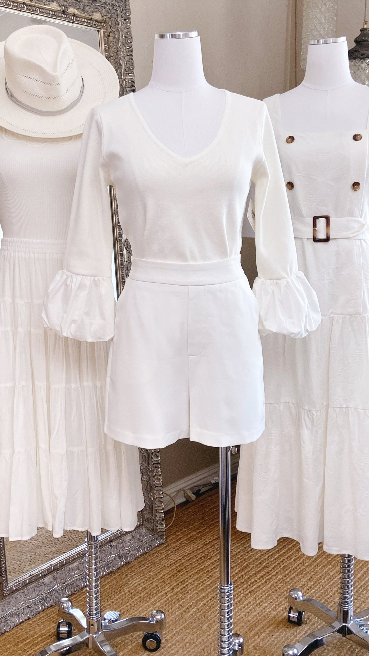 Coastal Retreat Collection: Airy, white, hats, relaxed outfits. Shop www.thehouseofblondie.com
