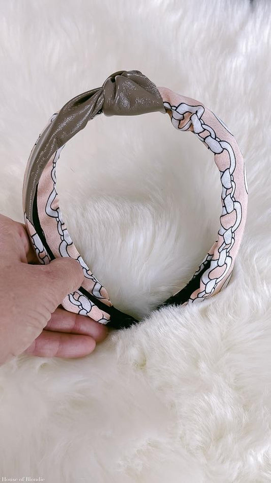 Blush Pink & Taupe Pu Leather Printed Links Headband
