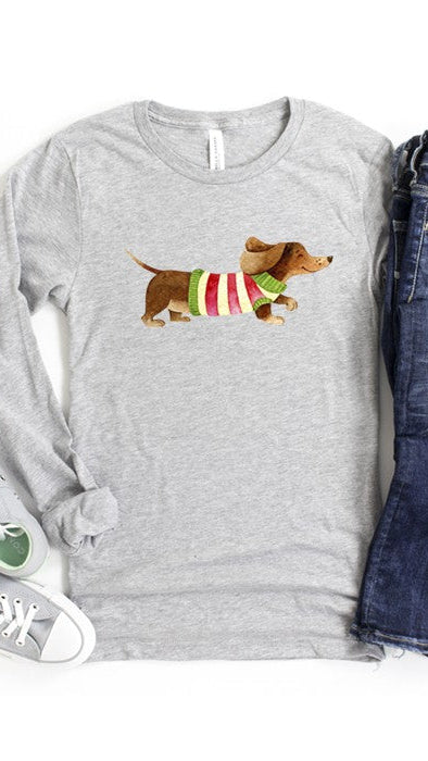 Dachshund Dog Long Sleeve Shirt in gray
