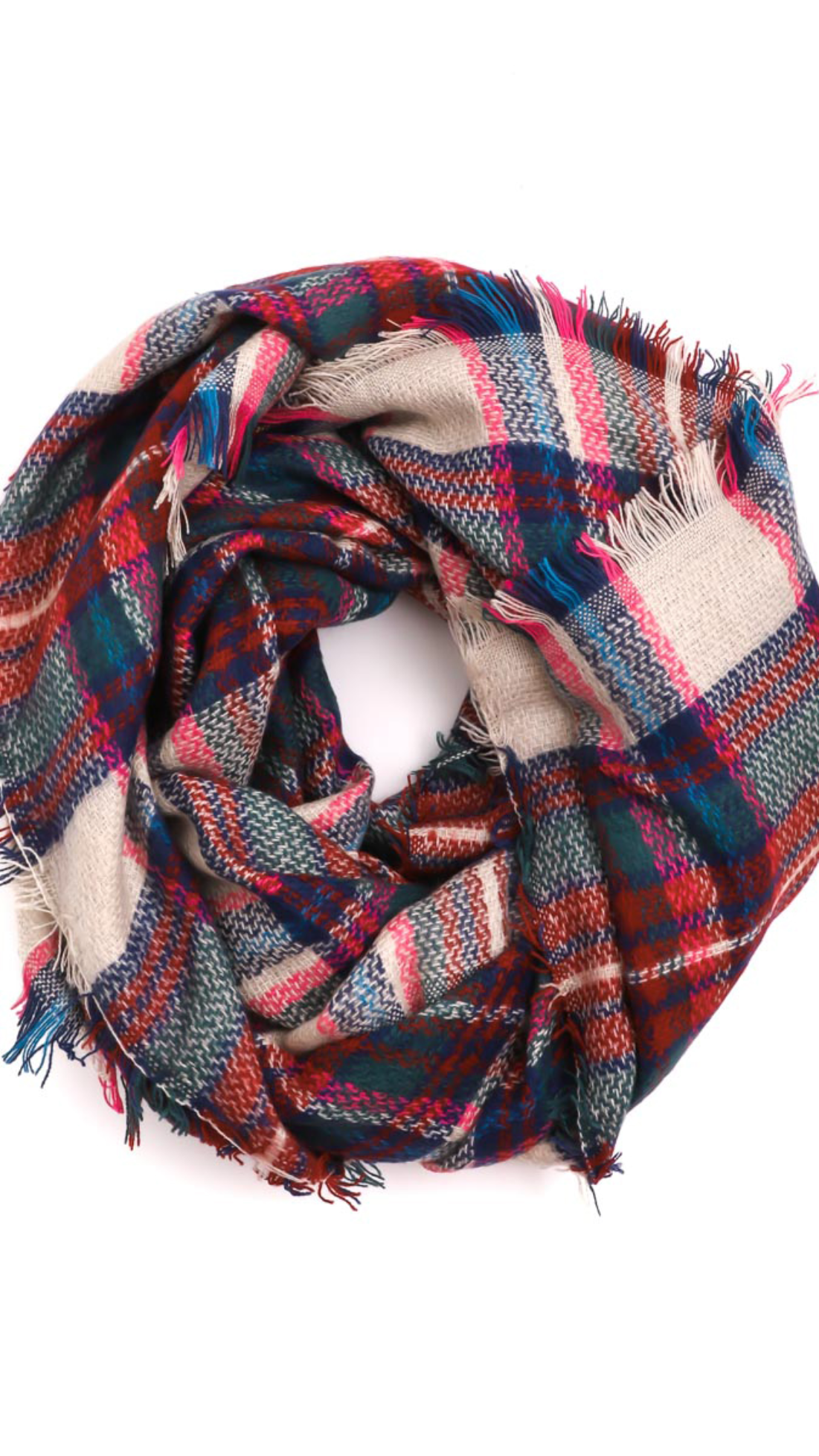 Plaid patterned scarf on a white background