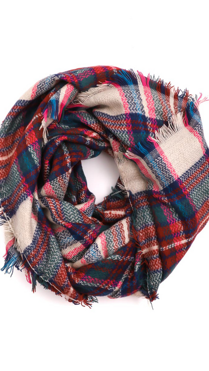 Plaid patterned scarf on a white background