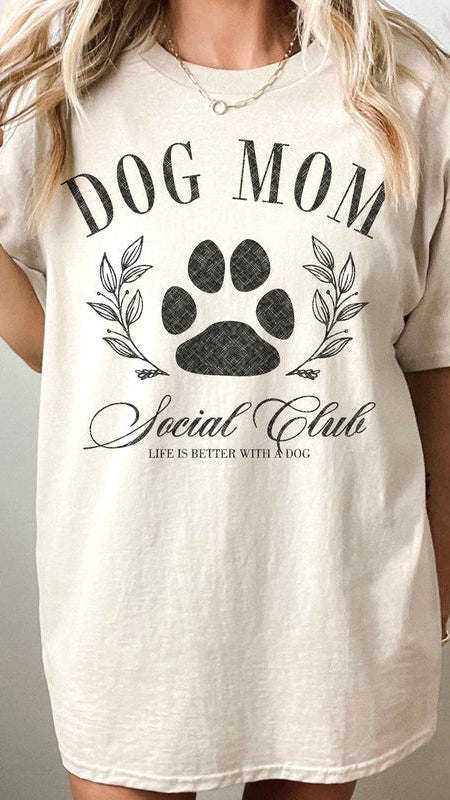Dog Mom Social Club OVERSIZED Graphic T in sand.