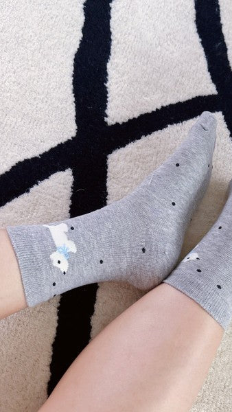 Scottie Dog Socks in gray and white with black polka dots. Shop The House of Blondie