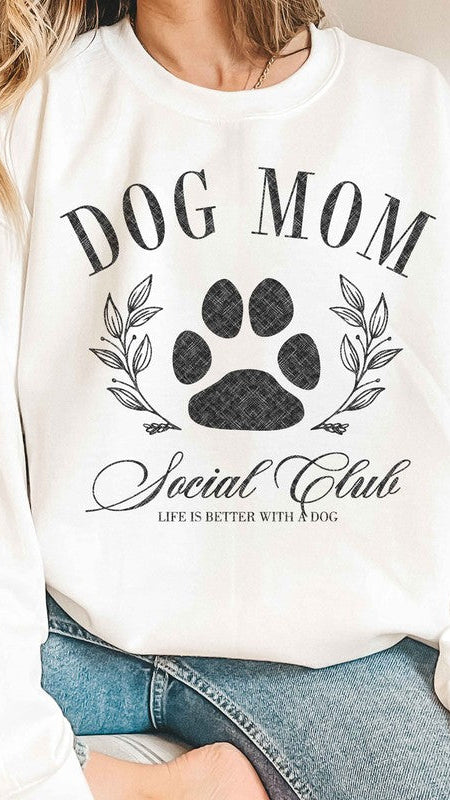 White: Dog Mom Social Club Graphic Sweatshirt for women. Shop The House of Blondie