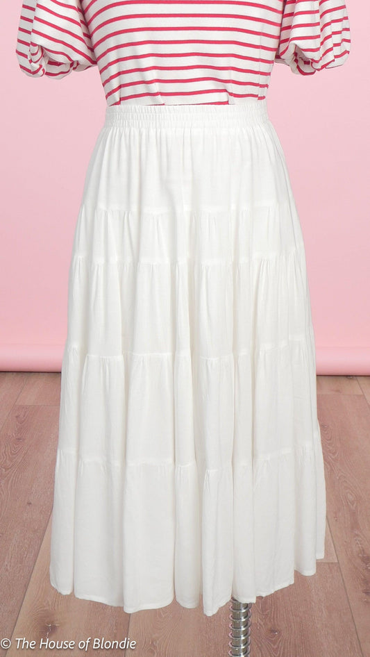 Amber Tiered White Midi Skirt by www.thehouseofblondie.com