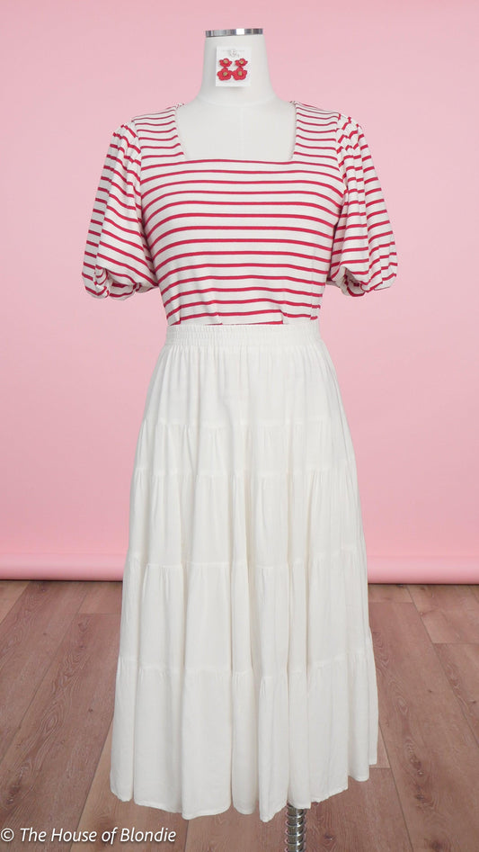 Amber Tiered White Midi Skirt by www.thehouseofblondie.com