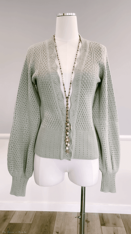 Amelia Scallop Edge Sage Green Cotton Cardigan by www.thehouseofblondie.com