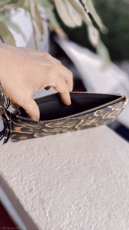 Black, Gold Leopard Wristlet Clutch Keychain by www.thehouseofblondie.com