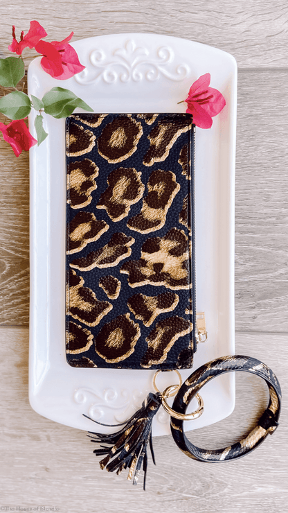 Black, Gold Leopard Wristlet Clutch Keychain by www.thehouseofblondie.com
