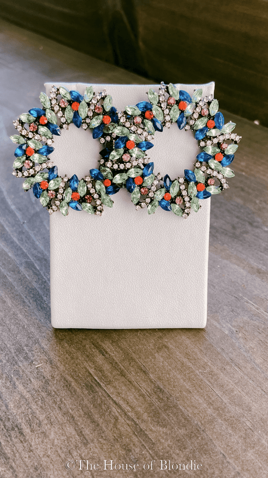 Christmas Wreath Rhinestone Earrings by www.thehouseofblondie.com