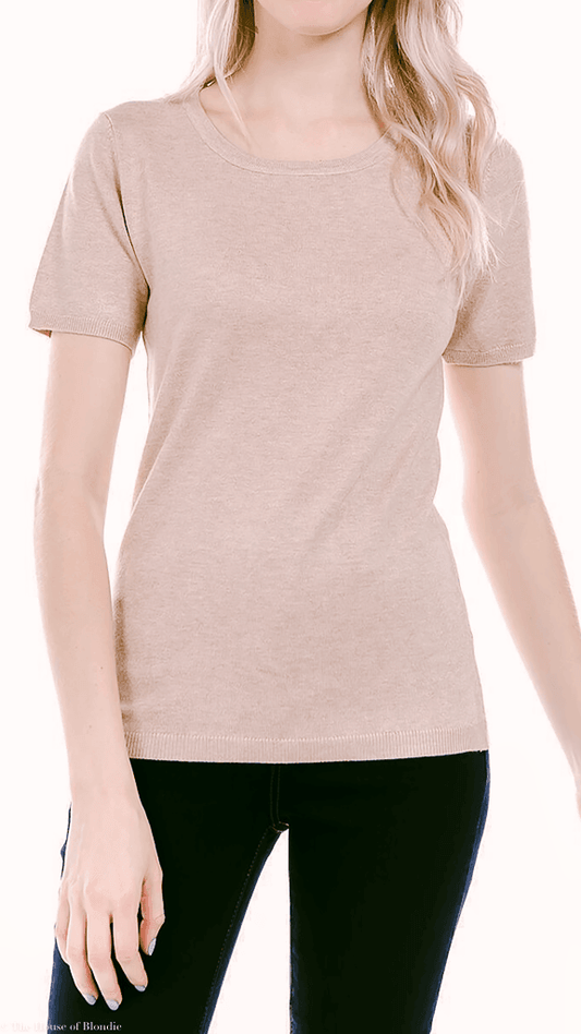 Clara Scoop Neck Short Sleeve Knit Sweater (4 COLORWAYS) by www.thehouseofblondie.com