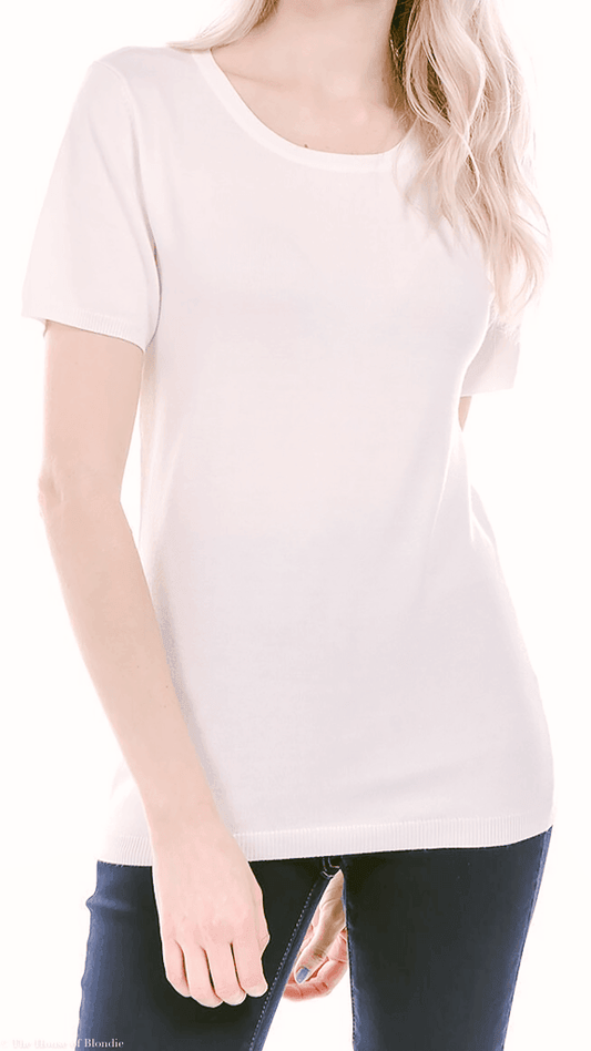 Clara Scoop Neck Short Sleeve Knit Sweater (4 COLORWAYS) by www.thehouseofblondie.com