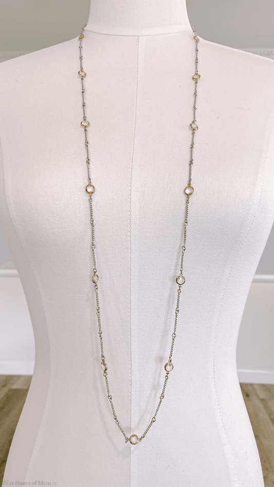 Clear Crystal Silver Chain Long Necklace by www.thehouseofblondie.com