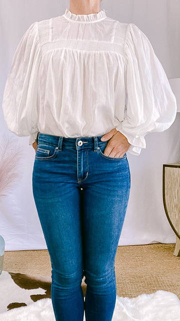 Emma Ruffle Neck Peasant Sleeve by www.thehouseofblondie.com