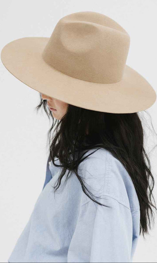 Gigi Pip Emma Wide Brim Felt Fedora Hat in Tan. Shop bywww.thehouseofblondie.com