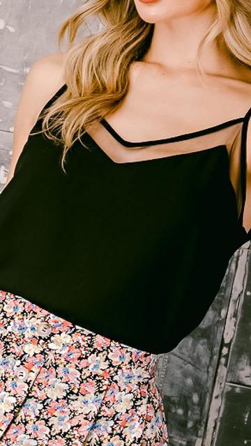 Galen V-Neck Mesh Trim Black Camisole by www.thehouseofblondie.com