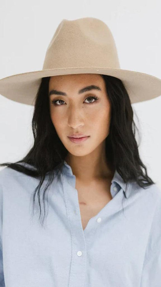 Gigi Pip Emma Wide Brim Felt Fedora Hat - Tan. www.thehouseofblondie.com