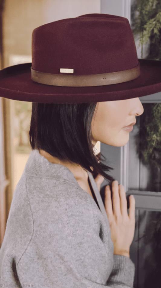 Gigi Pip Luca Pencil Brim Teardrop Fedora - Dark Cherry by www.thehouseofblondie.com