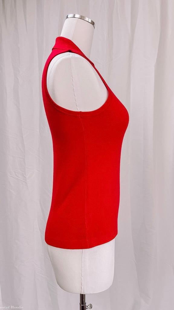 Heidi V-Neck Red Sleeveless Polo by www.thehouseofblondie.com