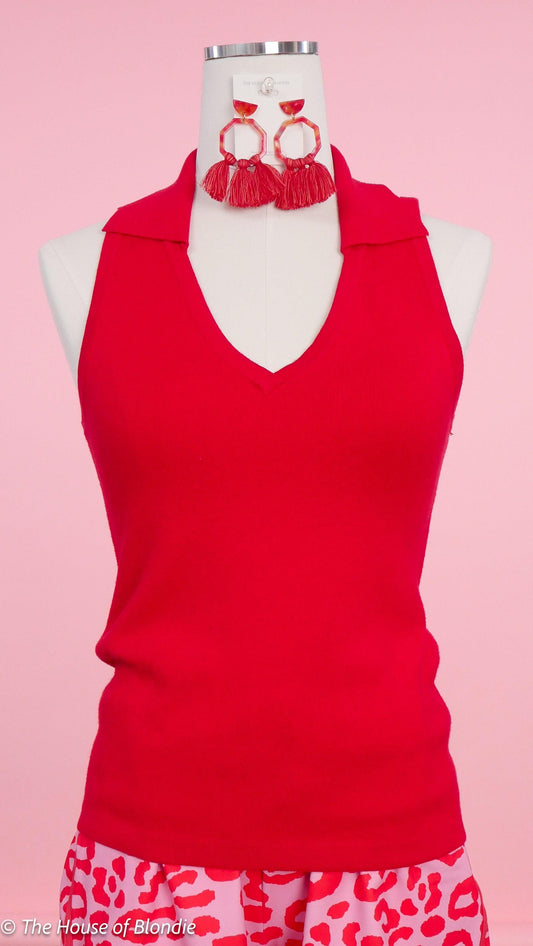 Heidi V-Neck Red Sleeveless Polo by www.thehouseofblondie.com