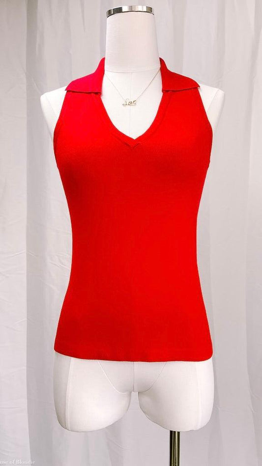Heidi V-Neck Red Sleeveless Polo by www.thehouseofblondie.com