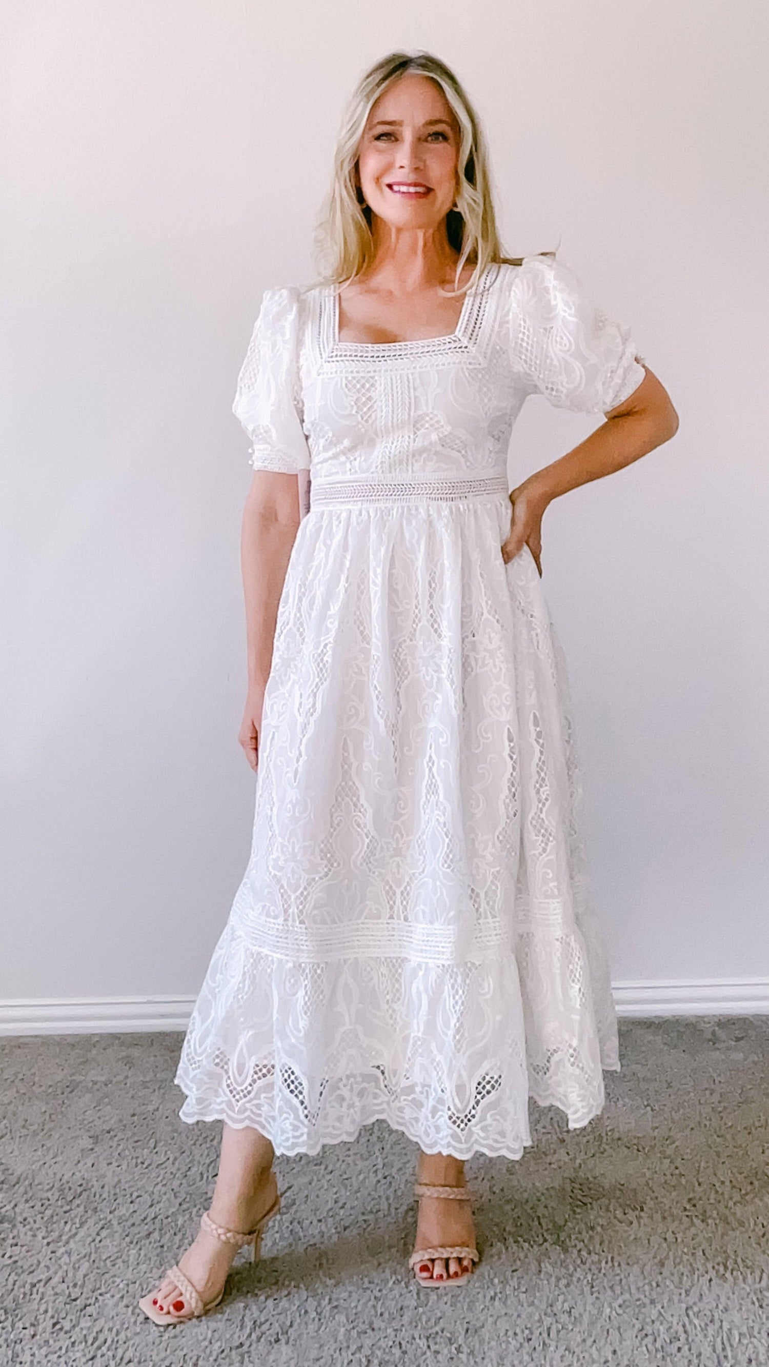 Jordi Puff Sleeve Square Neck Lace Maxi Trim Dress by www.thehouseofblondie.com