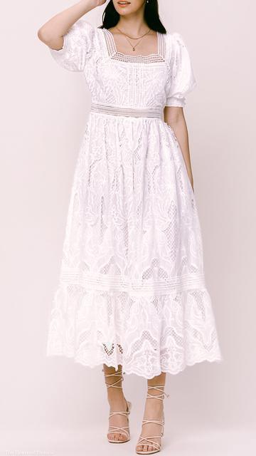 Jordi Puff Sleeve Square Neck Broderie Anglaise Lace Maxi Dress by www.thehouseofblondie.com