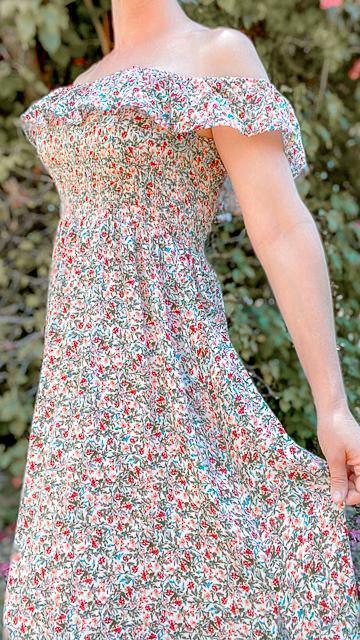 Julia Smocked Floral Off-Shoulder Side Slit Maxi Dress by www.thehouseofblondie.com