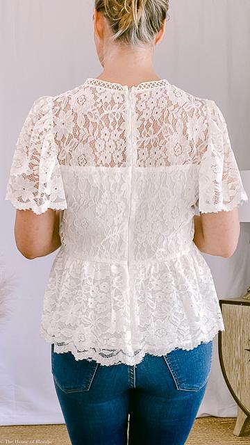 Kacy Flutter Sleeve Lace Peplum White Top by www.thehouseofblondie.com