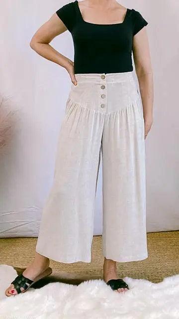 Laurel Cotton/Linen Wide-Leg Gaucho Pants by www.thehouseofblondie.com