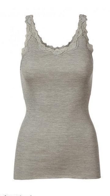 Light Grey Rosemunde Babette Silk Lace Tank Top by www.thehouseofblondie.com