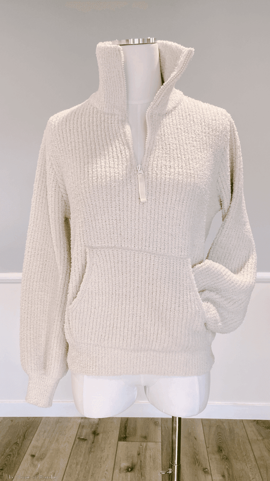 Luna Plush Pullover Zip Neck Sweater with Kanga Pockets by www.thehouseofblondie.com