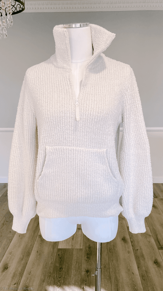 Luna Plush Pullover Zip Neck Sweater with Kanga Pockets by www.thehouseofblondie.com