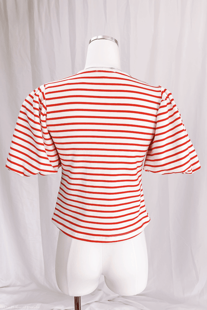 Merideth Red and White Striped Puff Sleeve Top by www.thehouseofblondie.com